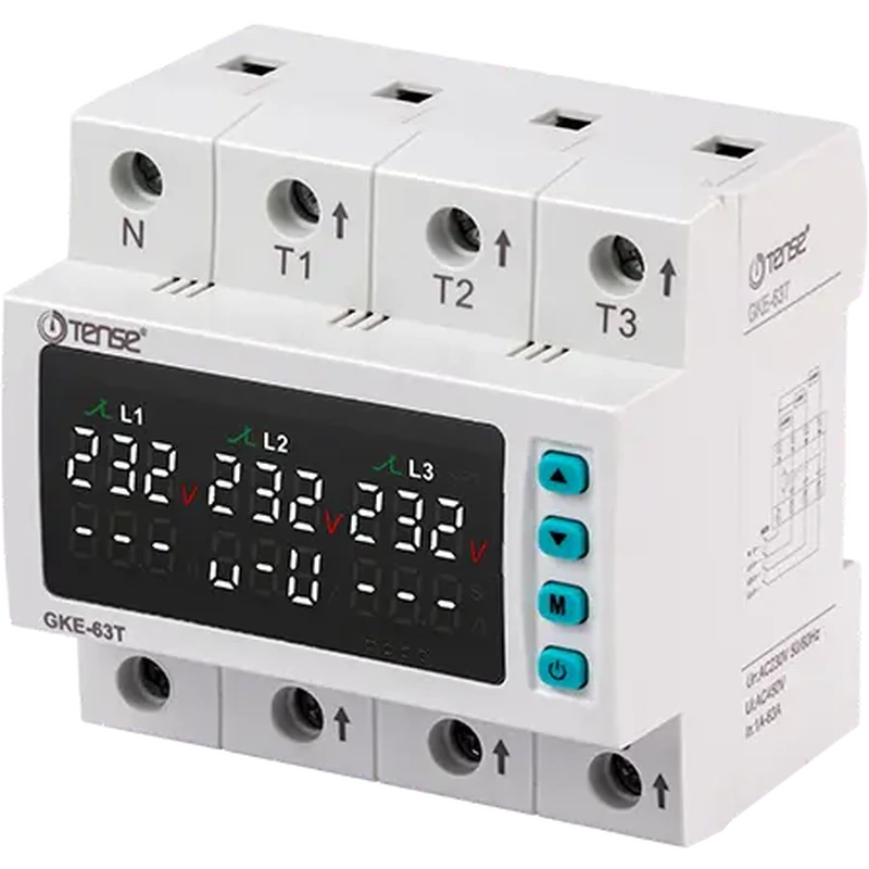 Tense GKE-125T dijital trifaze gerilim ve akim koruma rolesi direkt 125A