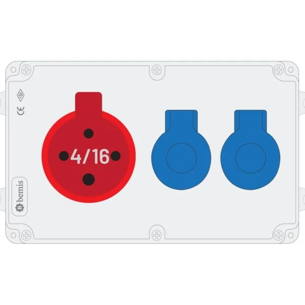 Bemis 4/16A 380V IP44 1 Adet 1/16A 220V IP44 2 Adet Prizl Kulpsuz Powerbox IP44