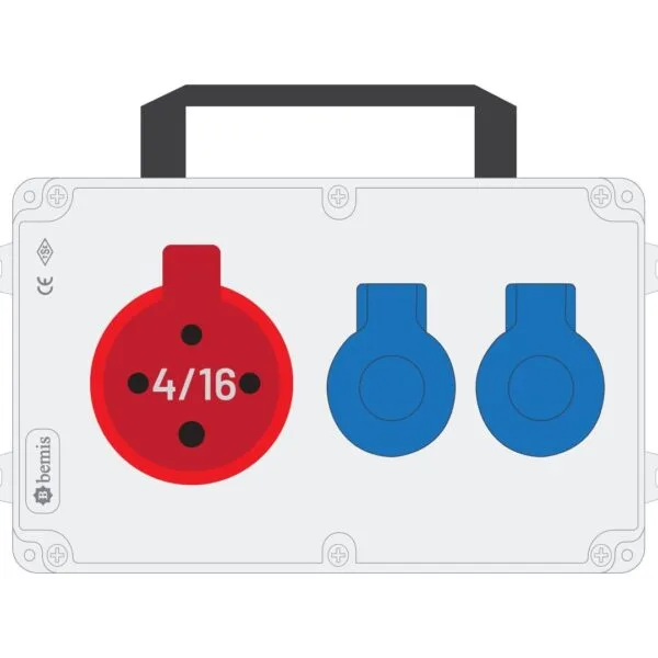 Bemis 4/16A 380V IP44 1 Adet 1/16A 220V IP44 2 Adet Prizli Kulplu Powerbox IP44