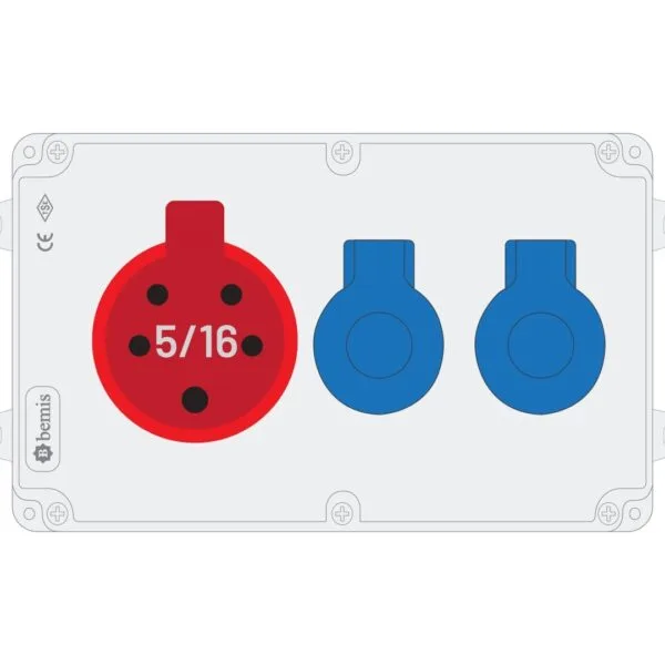 Bemis 5/16A 380V IP44 1 Adet 1/16A 220V IP44 2 Adet Prizli Kulpsuz Powerbox IP44