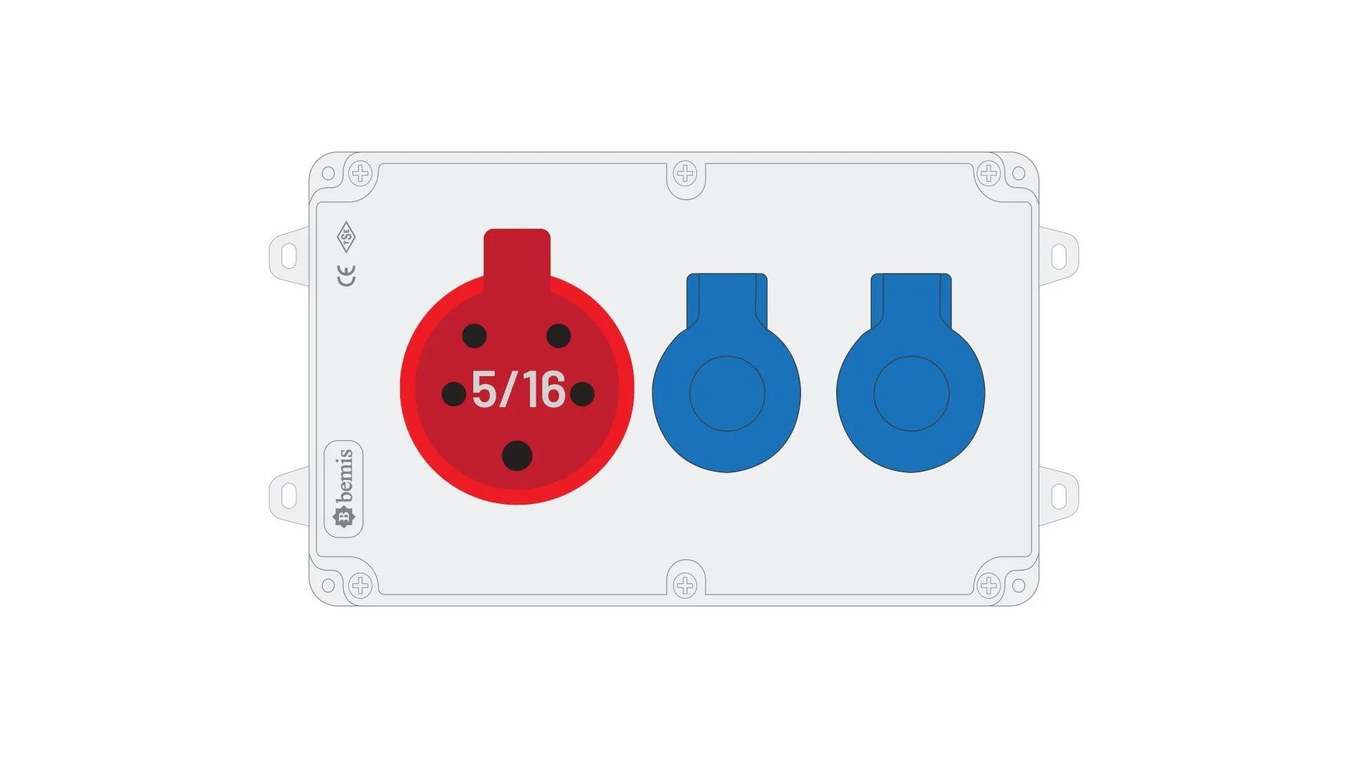 Bemis BKP-7216-2000 Bemis 5/16A 380V IP44 1 Adet 1/16A 220V IP44 2 Adet Prizli Kulpsuz Powerbox IP44