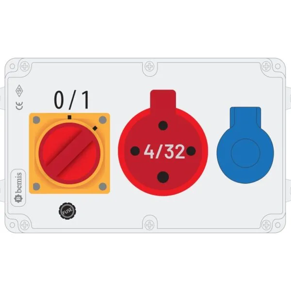 Bemis 4/32A 380V IP44 1 Adet 1/16A 220V IP44 1 Adet Prizli Termal Sigortalı Şalterli Kulpsuz Powerbox IP44