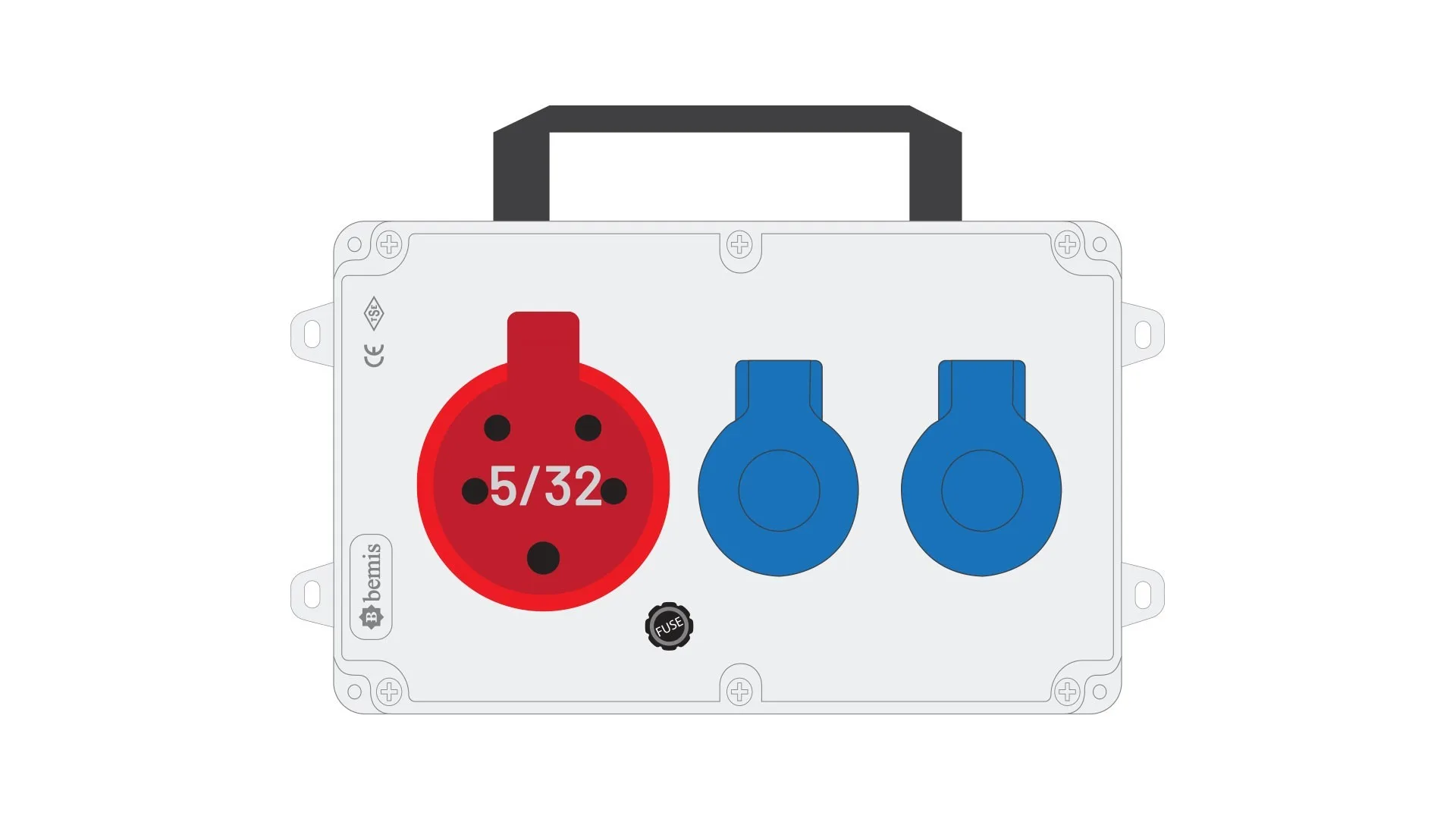 Bemis BKP-7219-2003 Bemis 5/32A 380V IP44 1 Adet 1/16A 220V IP44 2 Adet Prizli Termal Sigortalı Kulplu Powerbox IP44