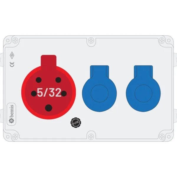 Bemis 5/32A 380V IP44 1 Adet 1/16A 220V IP44 2 Adet Prizli Termal Sigortalı Kulpsuz Powerbox IP44