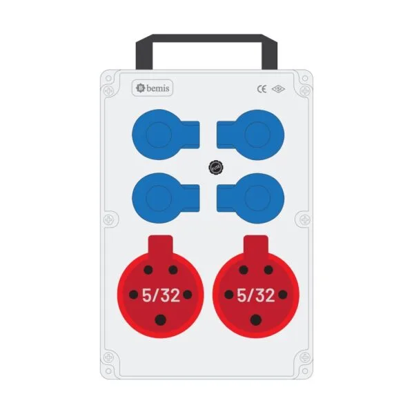 Bemis 5/32A 380V IP44 2 Adet 1/16A 220V IP44 4 Adet Prizli Termal Sigortalı Kulplu Powerbox IP44