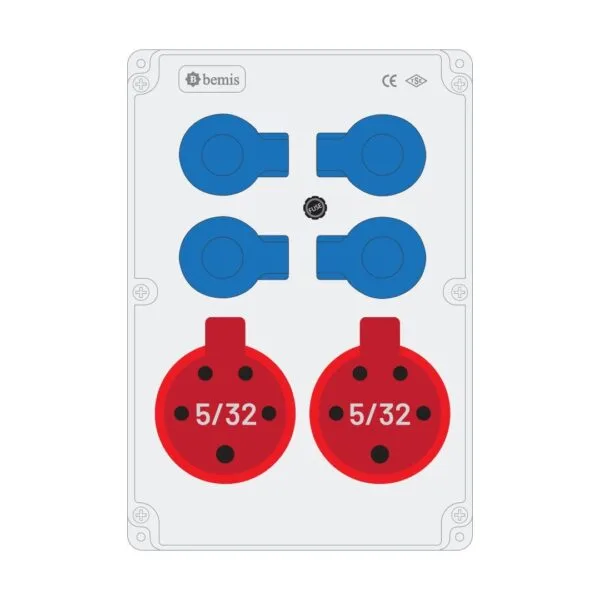 Bemis 5/32A 380V IP44 2 Adet 1/16A 220V IP44 4 Adet Prizli Termal Sigortalı Powerbox IP44