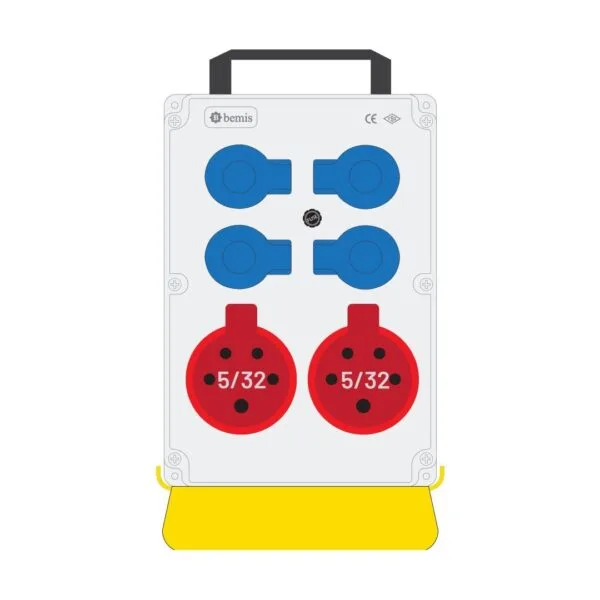 Bemis 5/32A 380V IP44 2 Adet 1/16A 220V IP44 4 Adet Prizli Termal Sigortalı Kulplu Destek Ayaklı Powerbox IP44