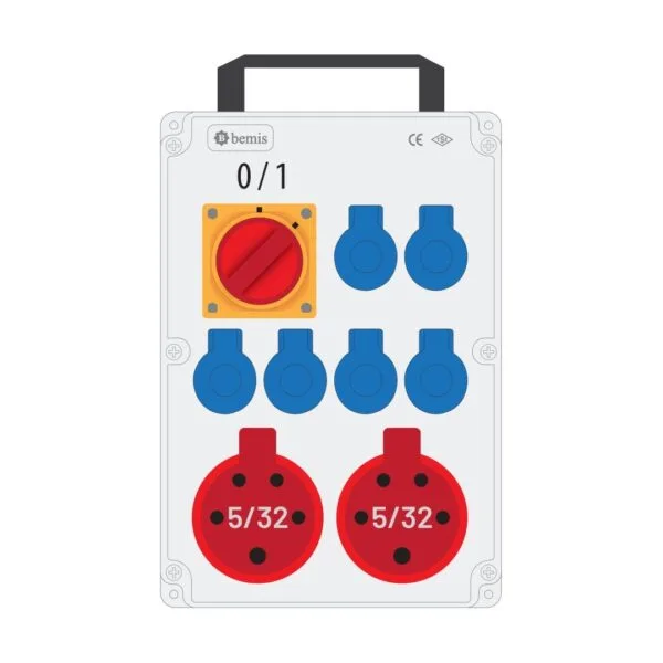 Bemis 5/32A 380V IP44 2 Adet 1/16A 220V IP44 6 Adet Prizli Şalterli Kulplu Powerbox IP44