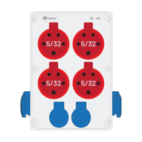 Bemis 5/32A 380V IP44 4 Adet 1/16A 220V IP44 2 Adet Ön 1/16A 220V IP44 2 Adet Yan Prizli Powerbox IP44