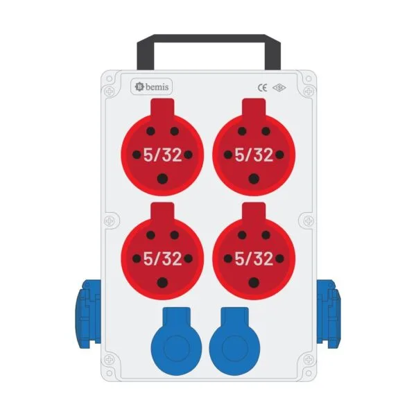 Bemis 5/32A 380V IP44 4 Adet 1/16A 220V IP44 2 Adet Ön 1/16A 220V IP44 2 Adet Yan Prizli Kulplu Powerbox IP44