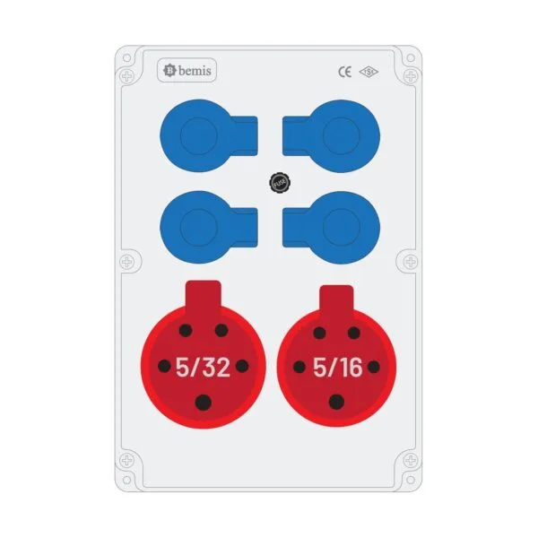Bemis 5/32A 380V IP44 1 Adet 5/16A 380V IP44 1 Adet 1/16A 220V IP44 4 Adet Prizli Termal Sigortalı Powerbox IP44