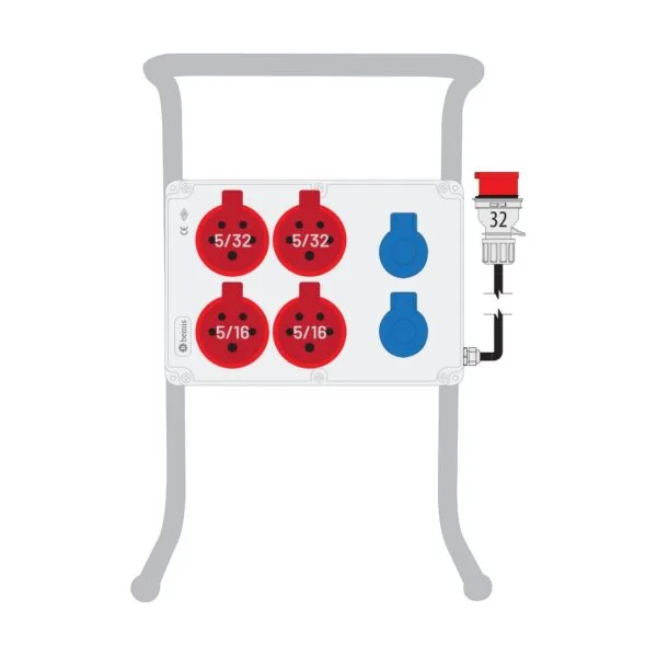 Bemis 5/32A 380V IP44 2 Adet 5/16A 380V IP44 2 Adet 1/16A 220V IP44 2 Adet Prizli Boru Ayaklı 5/32A Fişli Powerbox IP44