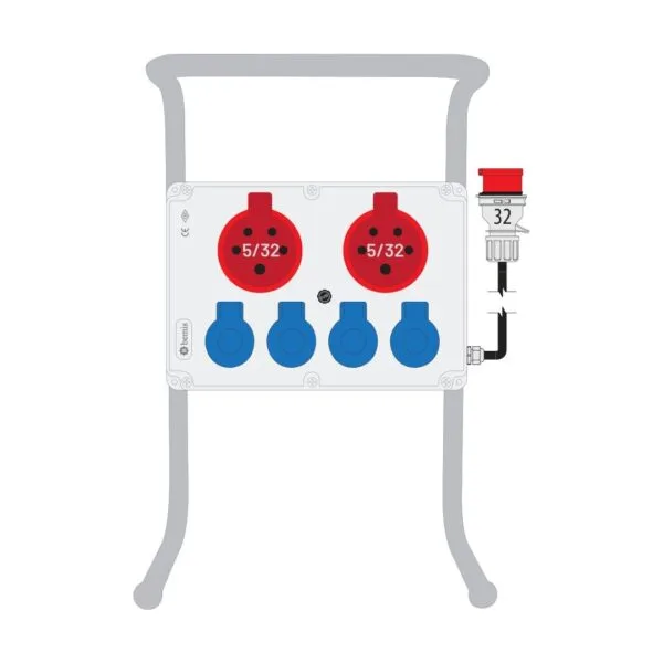 Bemis 5/32A 380V IP44 2 Adet 1/16A 220V IP44 4 Adet Prizli Termal Sigortalı Boru Ayaklı 5/32A Fişli Powerbox IP44