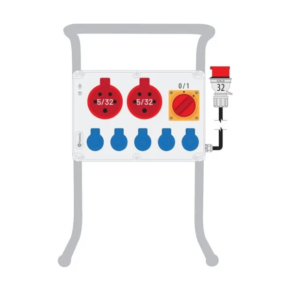 Bemis 5/32A 380V IP44 2 Adet 1/16A 220V IP44 5 Adet Prizli Şalterli Boru Ayaklı 5/32A Fişli Powerbox IP44
