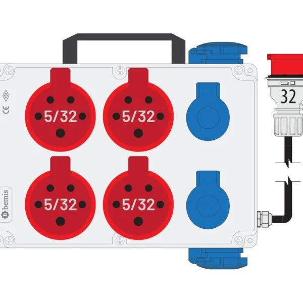 Bemis 5/32A 380V IP44 4 Adet 1/16A 220V IP44 2 Adet Ön 1/16A 220V IP44 2 Adet Yan Prizli Kulplu 5/32A Fişli Powerbox IP44
