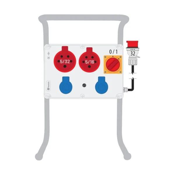 Bemis 5/32A 380V IP44 1 Adet 5/16A 380V IP44 1 Adet 1/16A 220V IP44 2 Adet Prizli Termal Sigortalı Şalterli Boru Ayaklı
