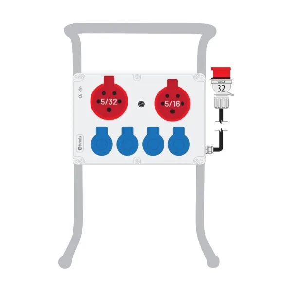 Bemis 5/32A 380V IP44 1 Adet 5/16A 380V IP44 1 Adet 1/16A 220V IP44 4 Adet Prizli Termal Sigortalı Boru Ayaklı 5/32A