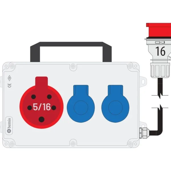 Bemis 5/16A 380V IP44 1 Adet 1/16A 220V IP44 2 Adet Prizli Kulplu 5/16A Fişli Powerbox IP44