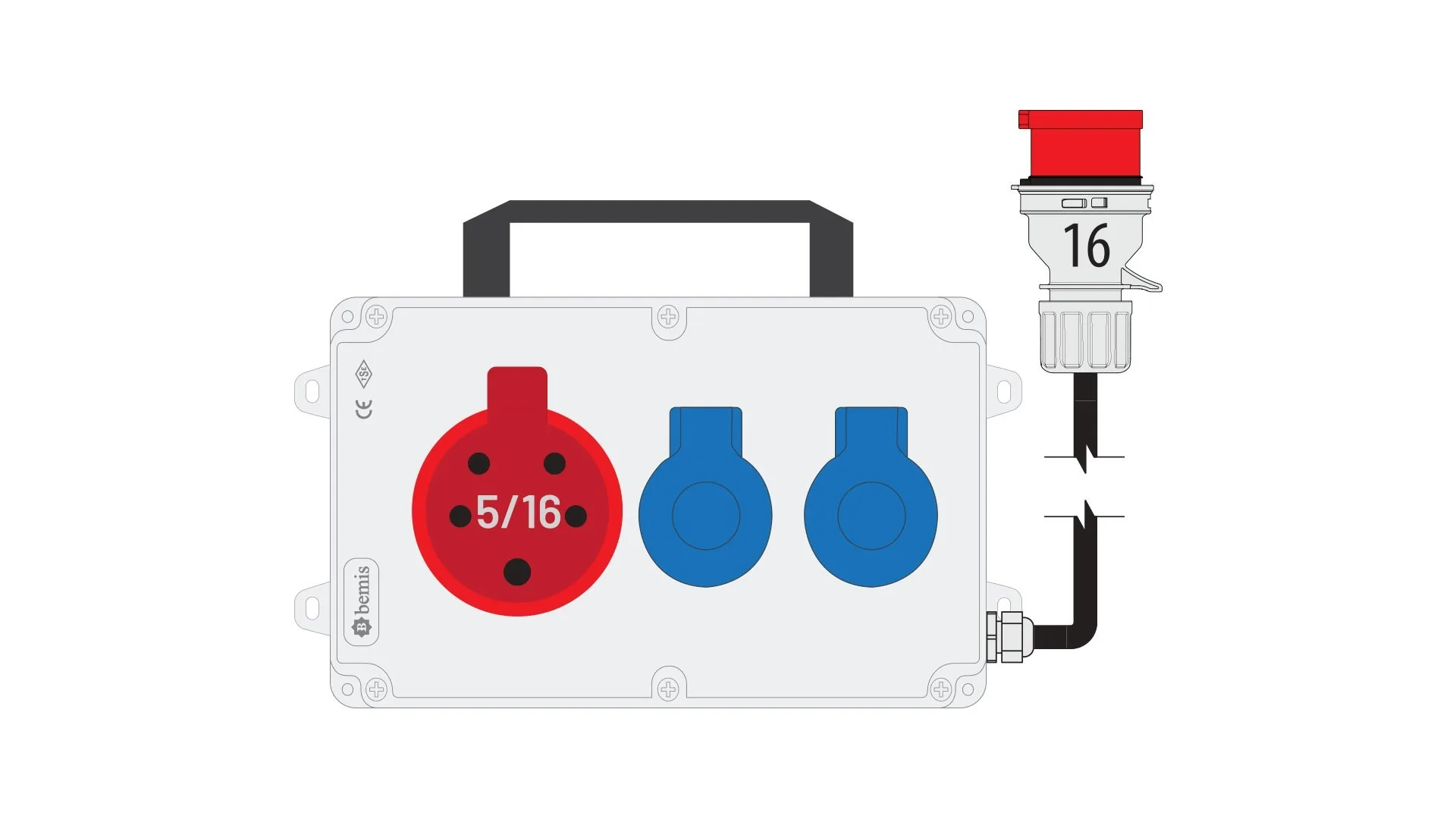 Bemis BKP77216-2007 Bemis 5/16A 380V IP44 1 Adet 1/16A 220V IP44 2 Adet Prizli Kulplu 5/16A Fişli Powerbox IP44