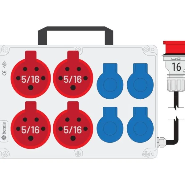 Bemis 5/16A 380V IP44 4 Adet 1/16A 220V IP44 4 Adet Prizli Kulplu 5/16A Fişli Powerbox IP44