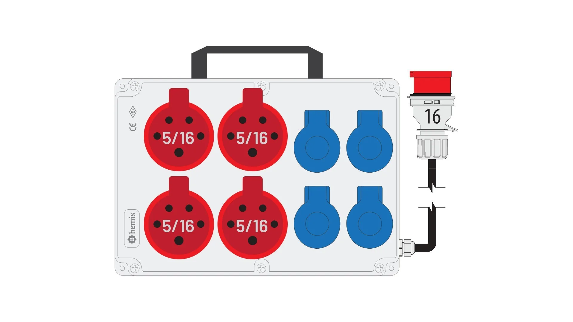 Bemis BKP78226-4007 Bemis 5/16A 380V IP44 4 Adet 1/16A 220V IP44 4 Adet Prizli Kulplu 5/16A Fişli Powerbox IP44