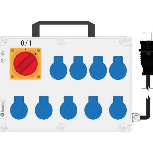 Bemis 1/16A 220V IP44 9 Adet Prizli Şalterli Kulplu 1/16A Fişli Powerbox IP44