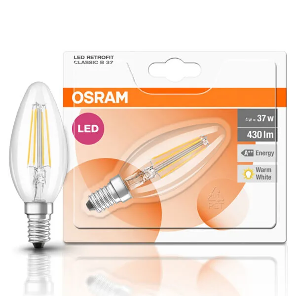 Osram Led Klasik Flaman Seffaf Mum Ampul 4 W