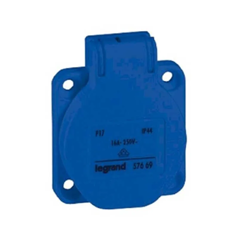 Legrand 057676 P17 serisi 75x75mm ebatında çocuk korumalı mavi 16A 250V Pano tipi şebeke prizi