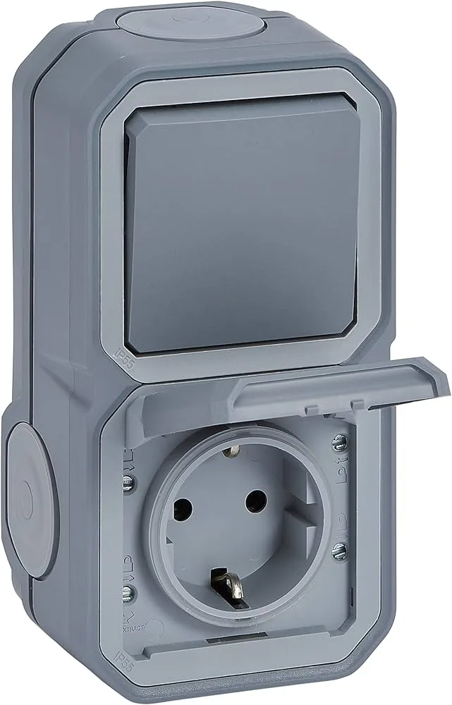 Legrand 069746L Legrand 069746L 2P+T priz + anahtar - vida bağlantılı , Gri - Görsel 1