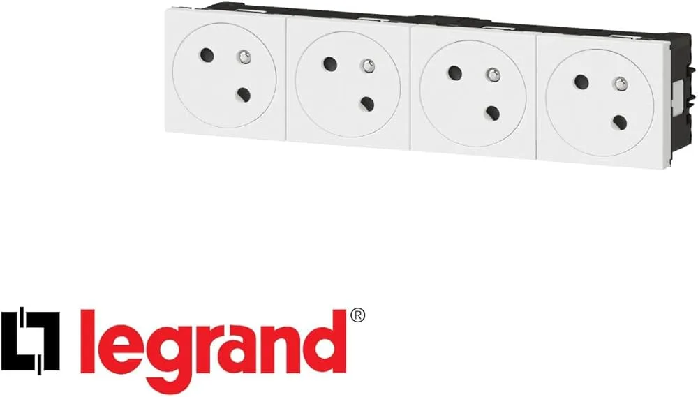 Legrand 077144L Dörtlü Düz Yüzey UPS Priz, 45°, Ç.k, Otomatik, 16A, 250V~, 8M, Beyaz