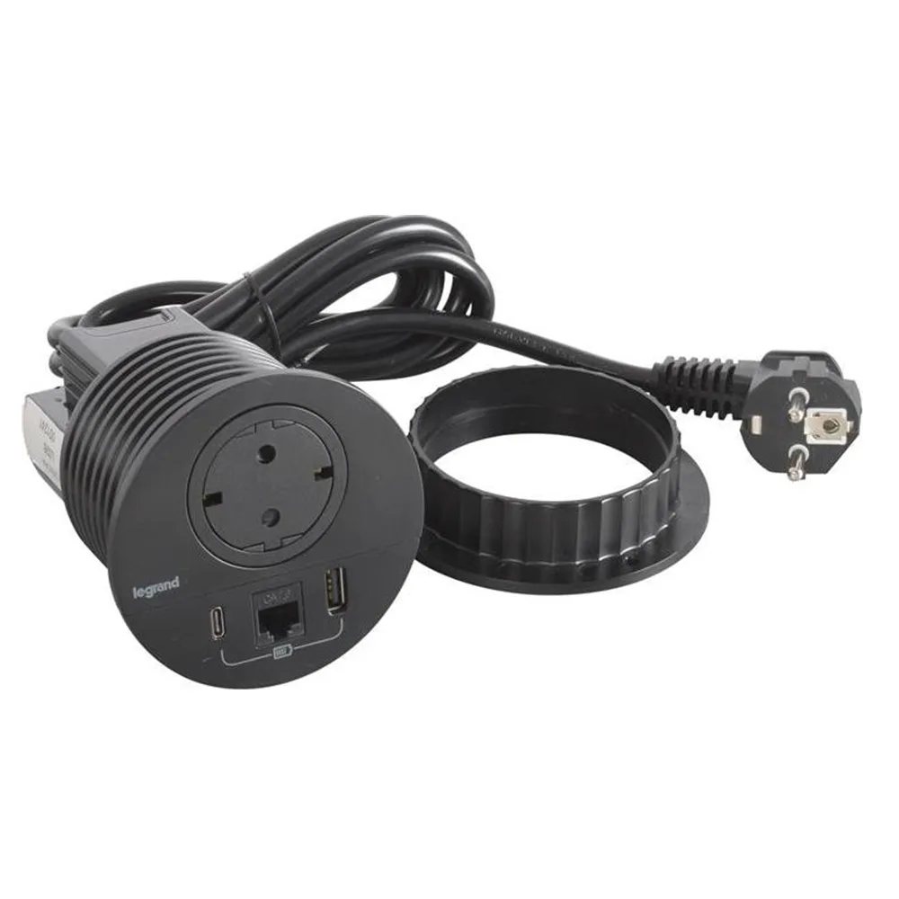 Legrand 654711 Incara Dısq 80 1 Top.priz + USB A+c + RJ45 CAT6 Utp Siyah Kabl. 2M Fr/alman Fiş