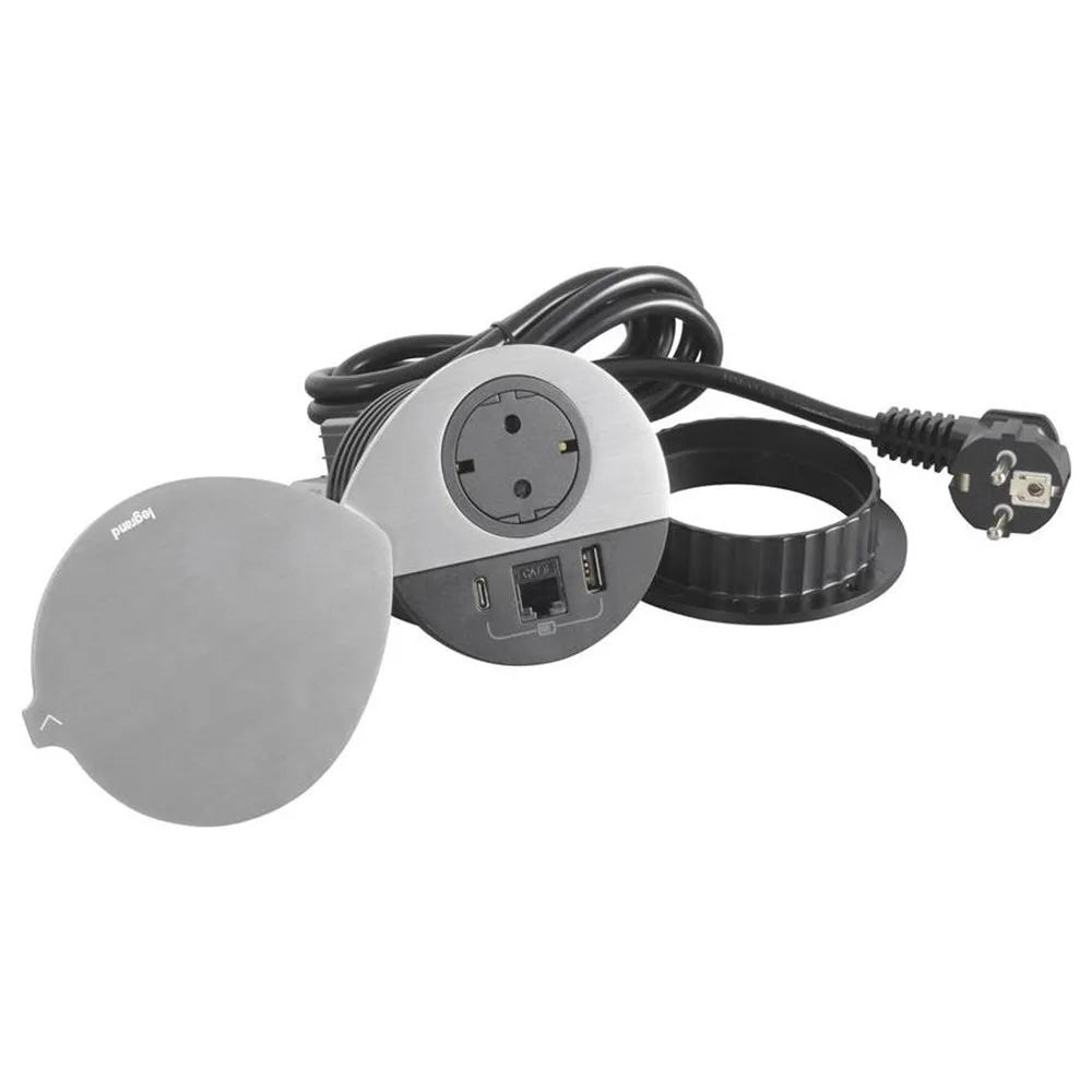 Legrand 654713 Incara Dısq 80 1 Top.priz + USB A+c + RJ45 CAT6 Utp Siyah-kapak Kabl. 2M Fr/alman Fiş