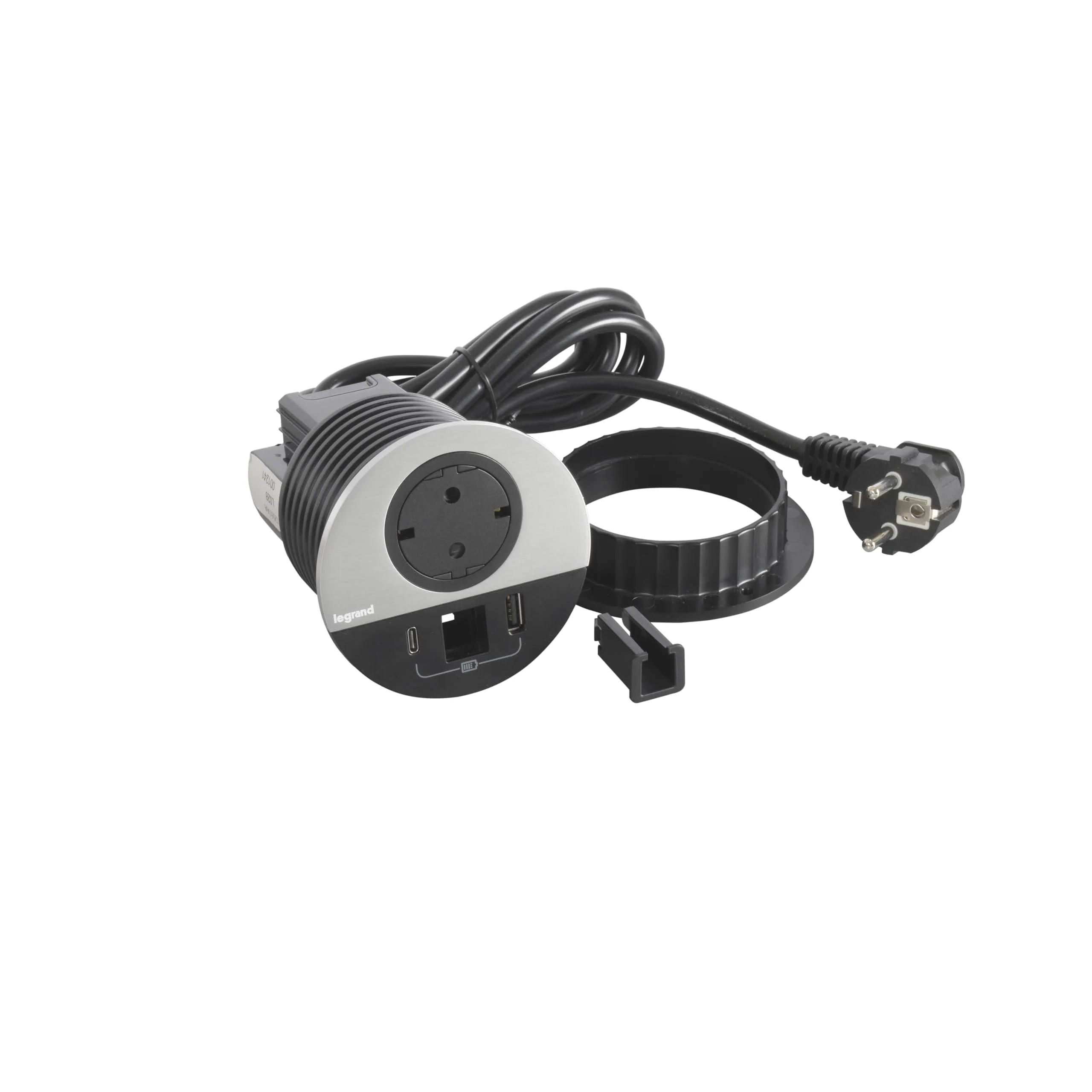 Legrand 654716 Incara Dısq 80 1 Top.priz + USB A+c + Cable Exıt Siyah-metal Kabl. 2M Fr/alman Fiş