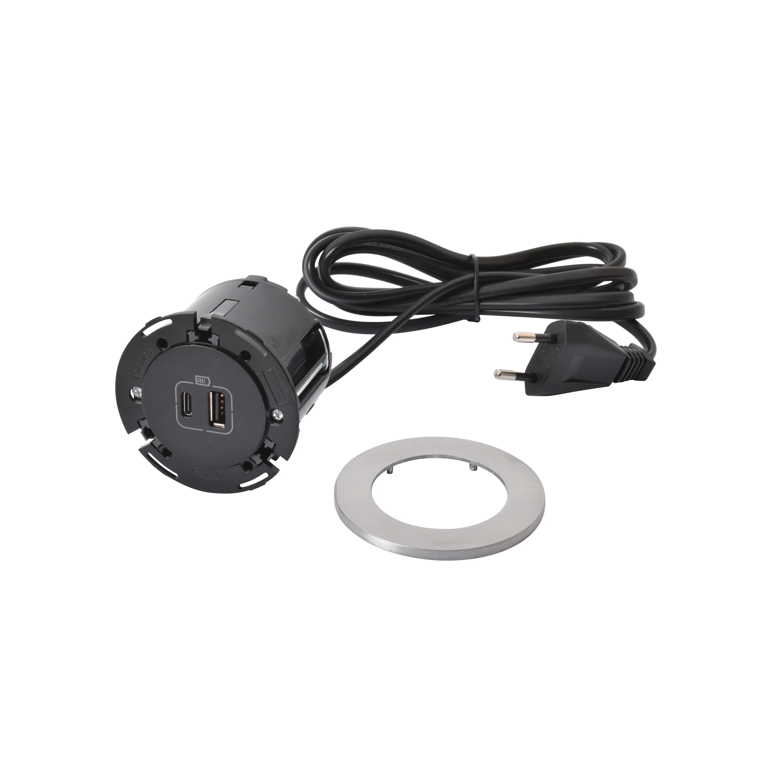 Legrand 654732 Incara Dısq 60 1 USB A+c Siyah-metal Kabl. 2M Fr/alman Fiş