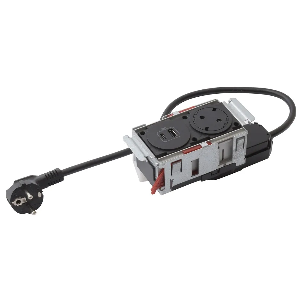 Legrand 654749 INCARA Disq In 2 'li donatılmış 1 SKT 2P+E + 1 USB A+C + siyah 2M kabl