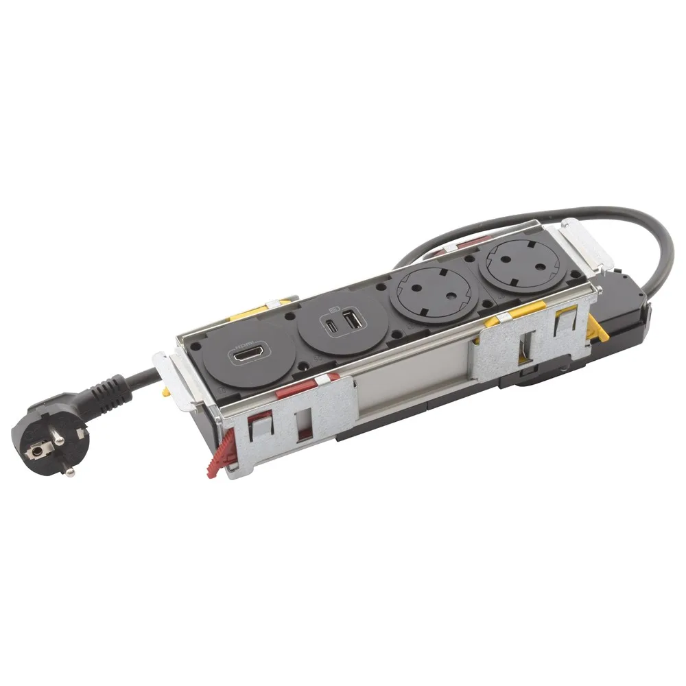 Legrand 654751 INCARA Disq In 4 'li donatılmış 2 SKTS 2P+E + 1xHDMI+ 1x USB A+C siyah + 2M kabl