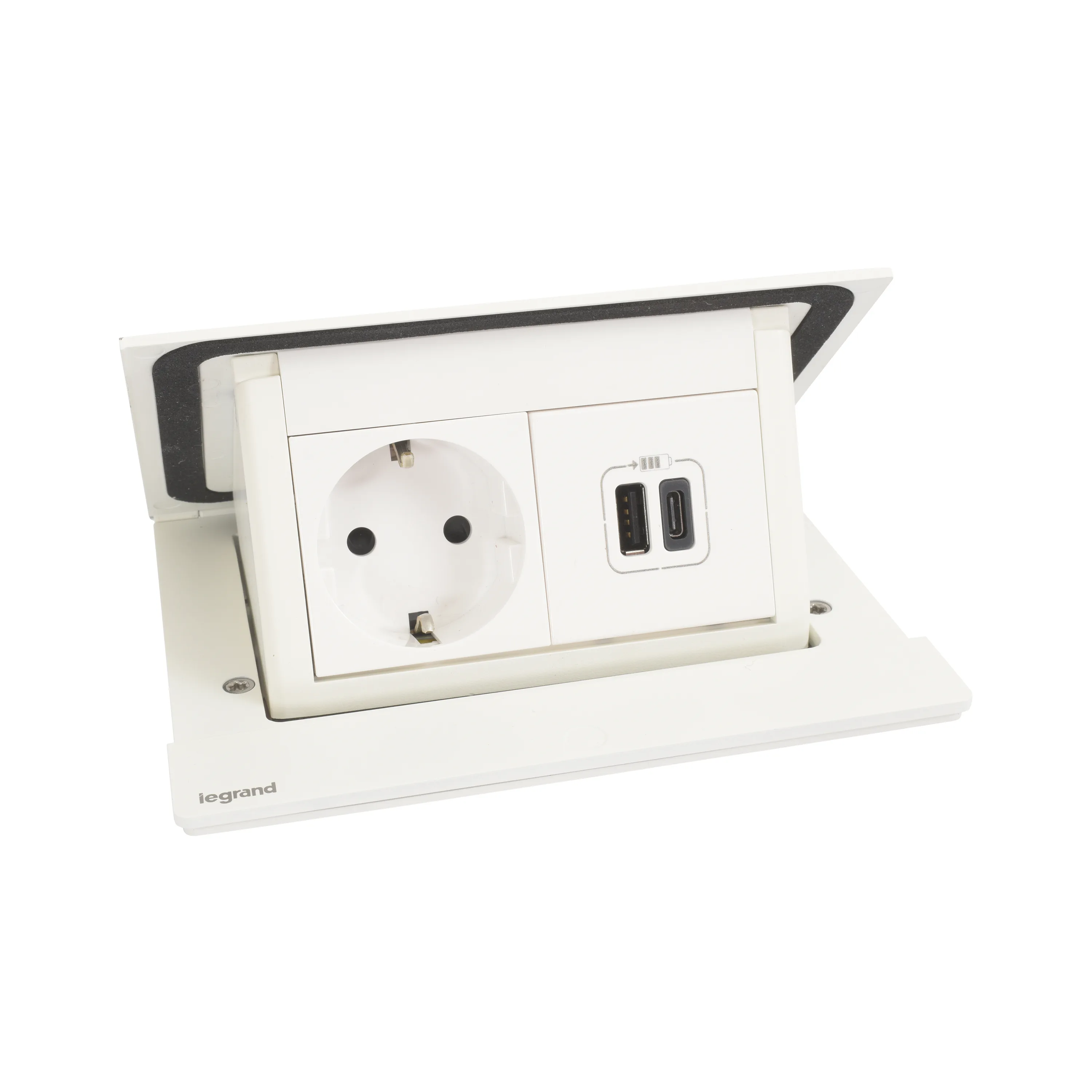 Legrand 654823 INCARA Pop up 4 modül beyaz donatılmış 1x2P+E + 1 USB A+C + 2M kabl