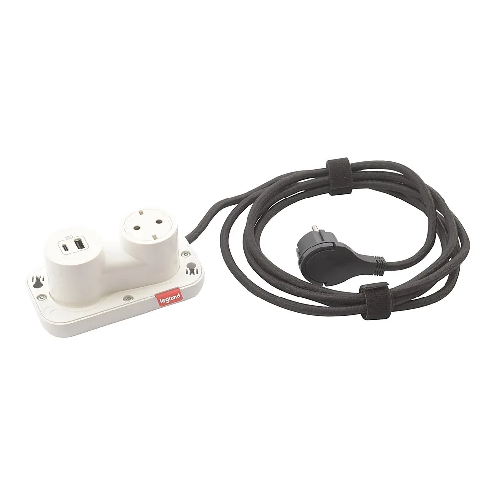 Legrand 654908 Incara Electr On 2 'li 1X2P+E + 1XUSB Tip A+c Beyaz Kabl. 2,5M