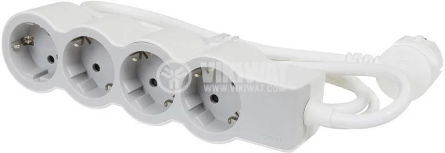 Legrand 694552 Standart Grup Prizler, 16 A, 3680 W, 4 X 2P+E Çıkışlı, 3 X 1,5 MM2 Kesitli 1,5M Uzunlukta Kablo, Beyaz/açık Gri