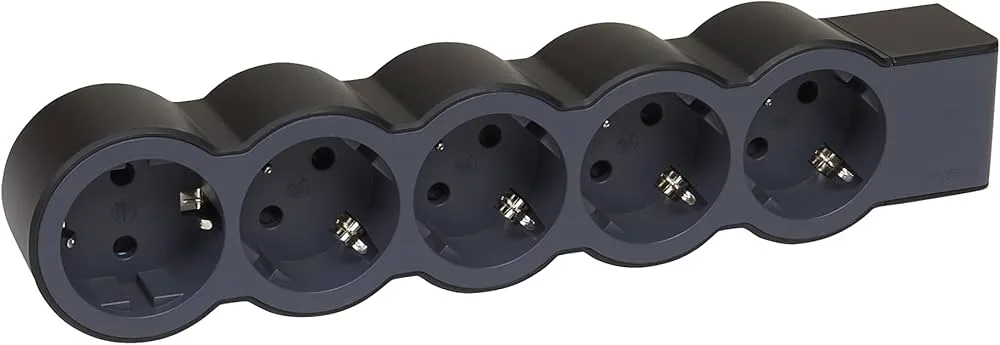 Legrand 694578 Standart Grup Prizler, 16 A, 3680 W, 5 X 2P+E Çıkışlı, Kablosuz, Siyah/koyu Gri