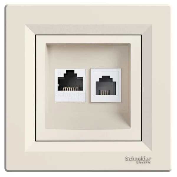 Schneider EPH5200123 Asfora Krem Çerçeveli RJ45 CAT6 Utp+rj11 Priz