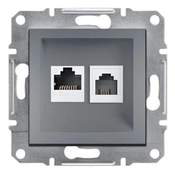 Schneider EPH5200162 Asfora Çelik RJ45-RJ11 CAT6 Utp Telefon Data Prizi